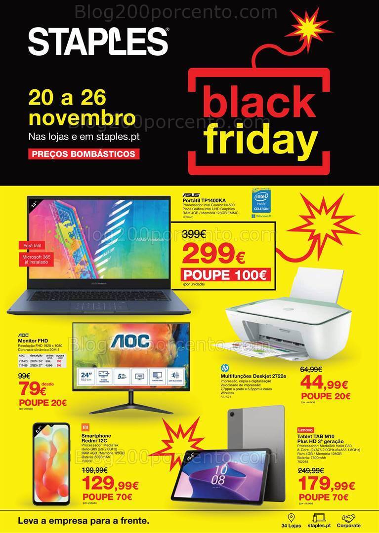 Antevisão Folheto STAPLES Black Friday Promoções de 20 a 26 novembro