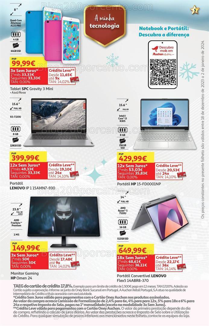Antevisão Folheto AUCHAN Tecnologia Natal Promoções de 18 dezembro a 2 janeiro