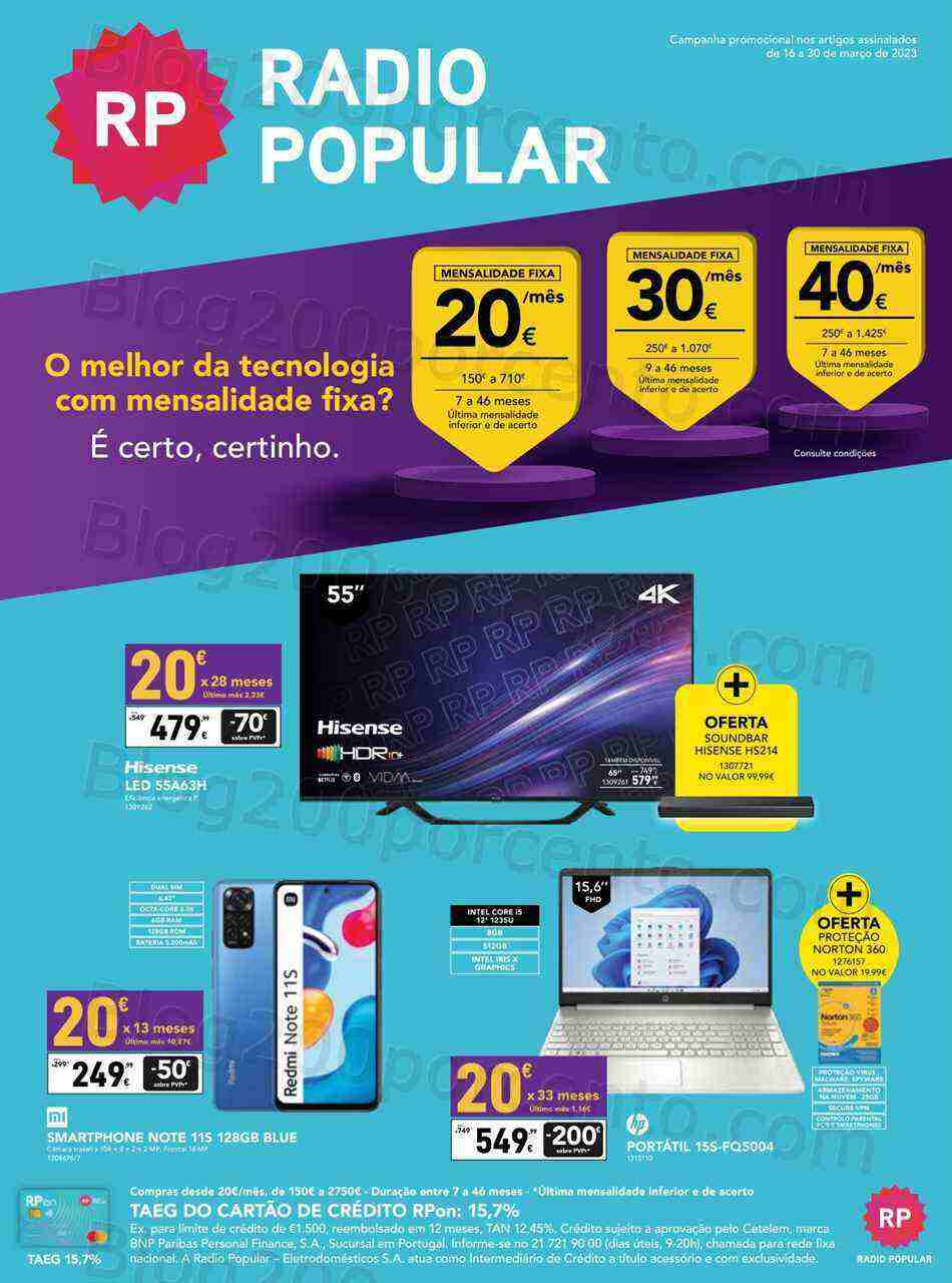 Antevisão Folheto RADIO POPULAR Promoções de 16 a 30 março