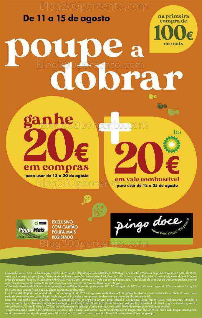 ALERTA - Poupe a Dobrar PINGO DOCE de 11 a 15 agosto - 40€ numa compra de 100€!
