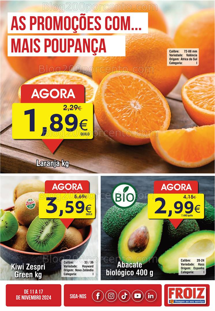 Antevisão Folheto FROIZ Promoções de 11 a 17 novembro