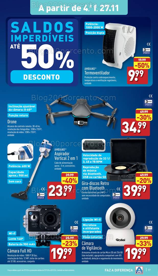 Antevisão Folheto ALDI Saldos Bazar Promoções 27 novembro a 3 dezembro