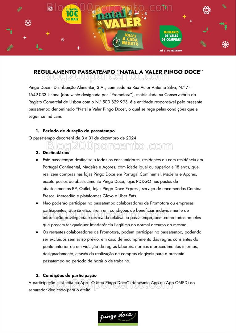 ALERTA - Natal a valer PINGO DOCE O Regulamento e todos os minutos premiados - 3 dezembro!