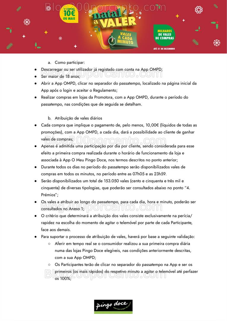 ALERTA - Natal a valer PINGO DOCE O Regulamento e todos os minutos premiados - 3 dezembro!