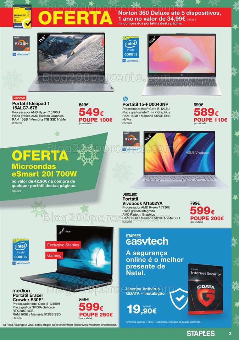 Antevisão Folheto STAPLES Natal Promoções de 3 a 24 dezembro