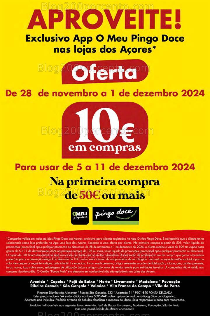 ALERTA - Oferta de 10€ PINGO DOCE Açores Promoções de 28 novembro a 1 dezembro