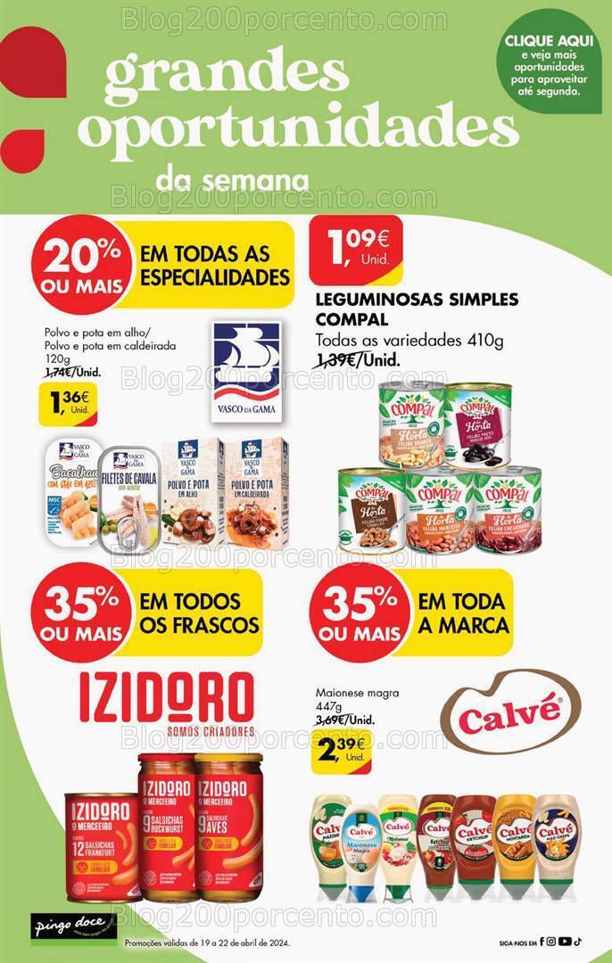 Antevisão Folheto PINGO DOCE Promoções Fim de Semana - 19 a 22 abril