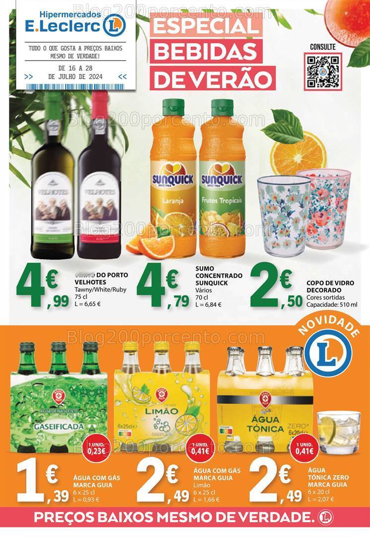 Antevisão Folheto E-LECLERC Bebidas de Verão Promoções de 16 a 28 julho