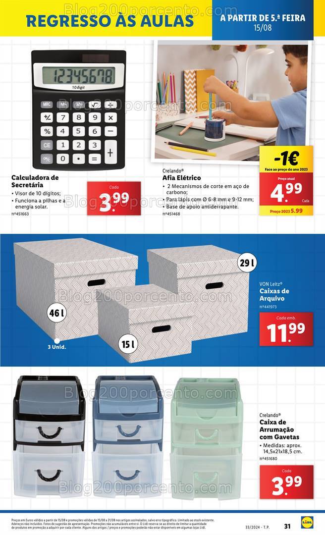 Antevisão Folheto LIDL Regresso às Aulas Promoções de 15 a 21 agosto
