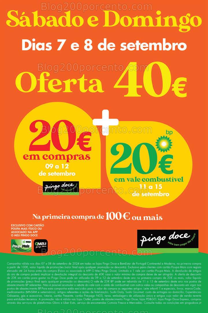 ALERTA - Ganha a Dobrar 20€ + 20€ PINGO DOCE Fim de Semana - 7 e 8 setembro