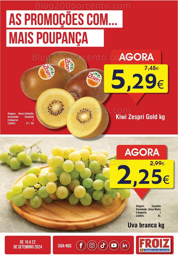 Antevisão Folheto FROIZ Supermercado Promoções de 16 a 22 setembro
