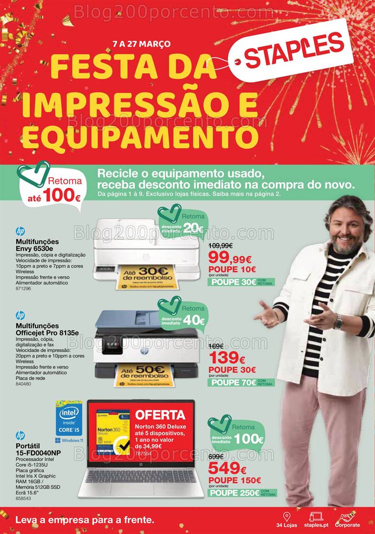 Antevisão Folheto STAPLES Festa da Impressão Promoções de 7 a 27 março