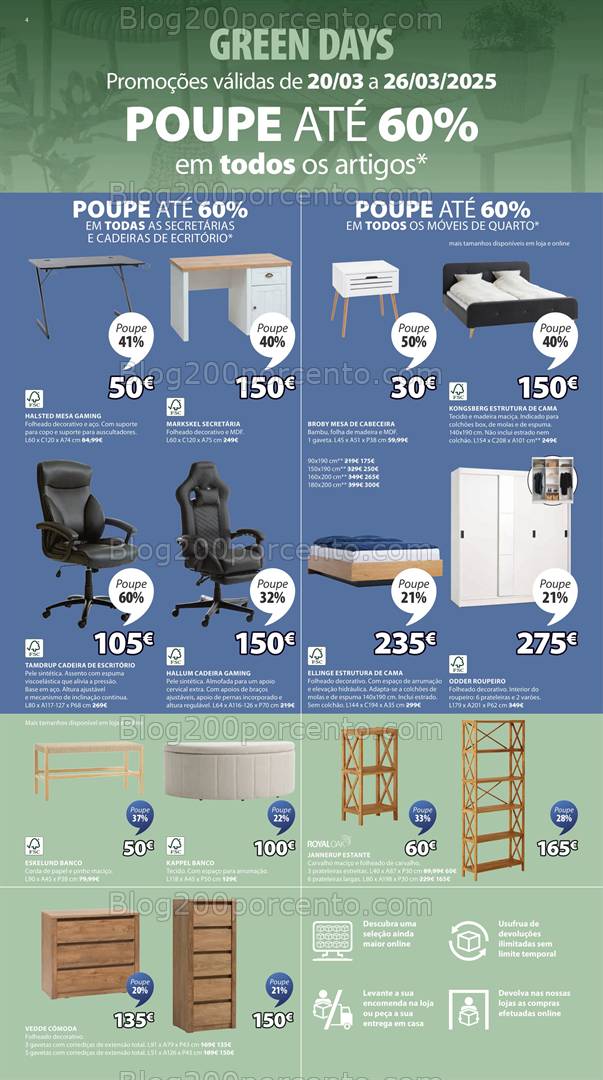 Antevisão Folheto JYSK Green Days Promoções de 20 a 26 março