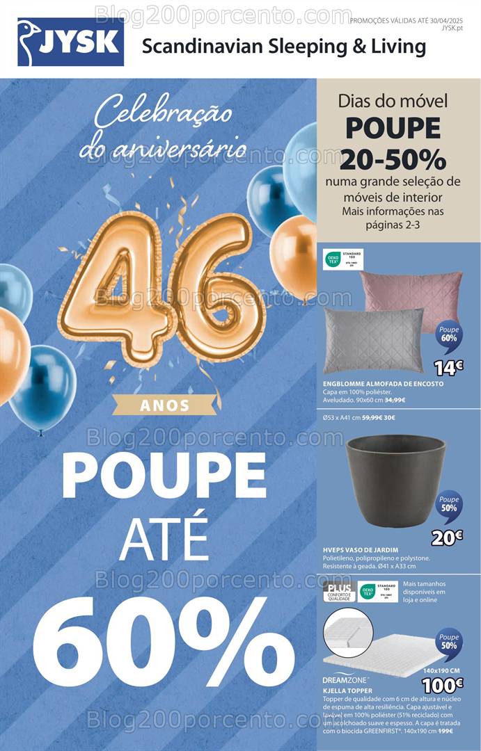 Antevisão Folheto JYSK Aniversário Promoções de 20 março a 30 abril