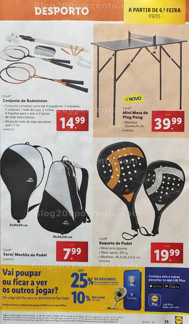Antevisão Folheto LIDL Bazar Promoções de 9 a 15 maio desporto