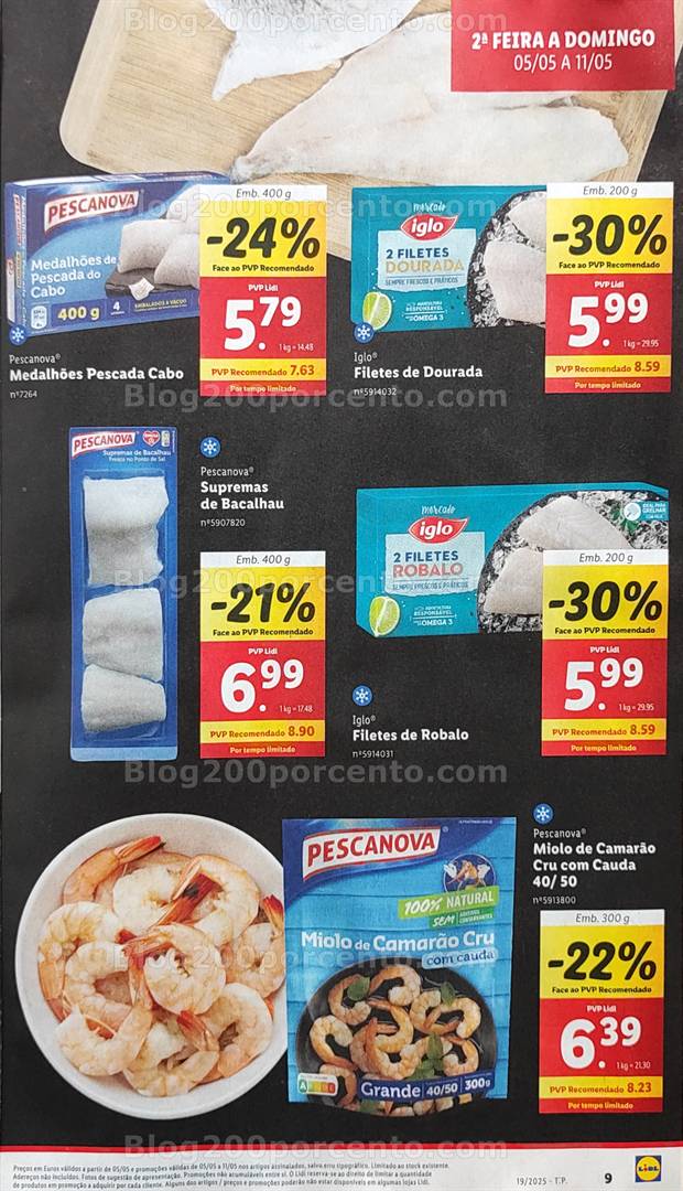 Antevisão Folheto LIDL Promoções de 5 a 11 maio peixe