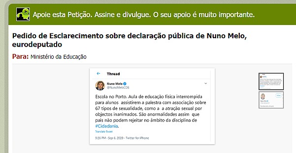 Pedido de Esclarecimento sobre declaração pública de Nuno Melo, eurodeputado