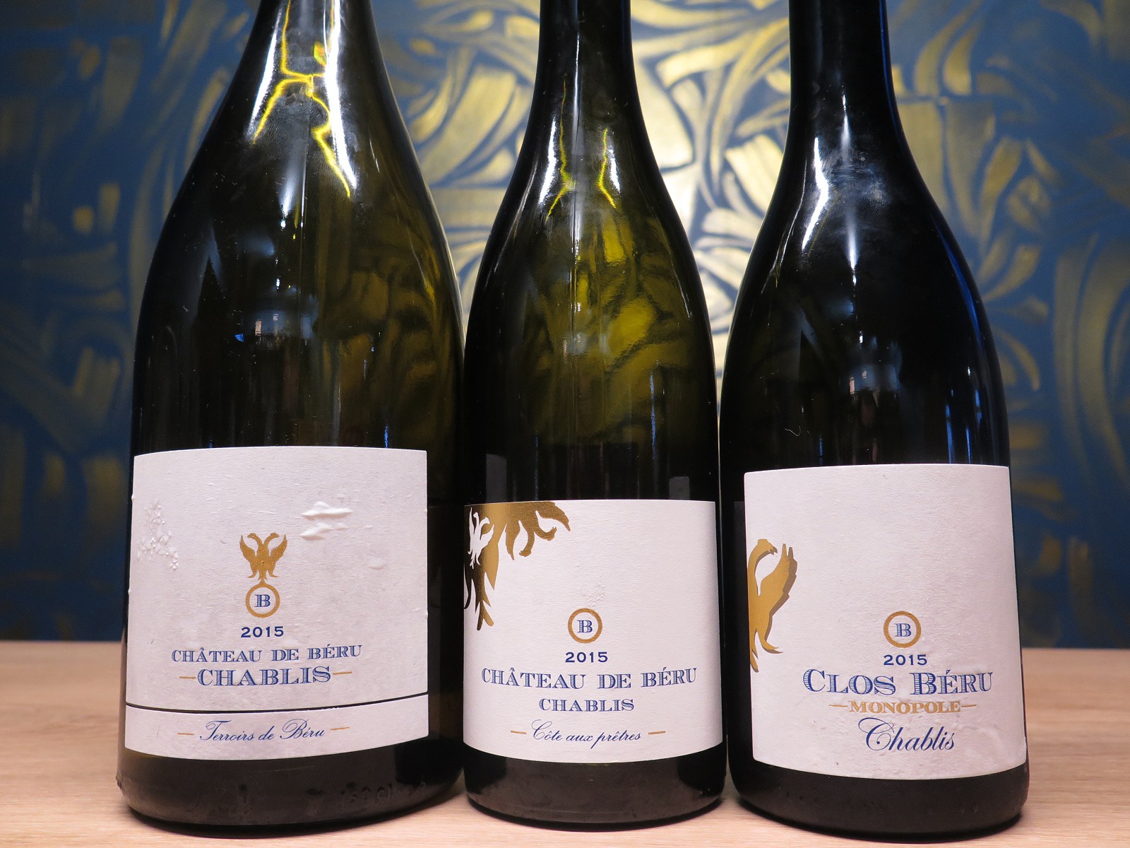 Três vinhos do Château de Béru, em Chablis